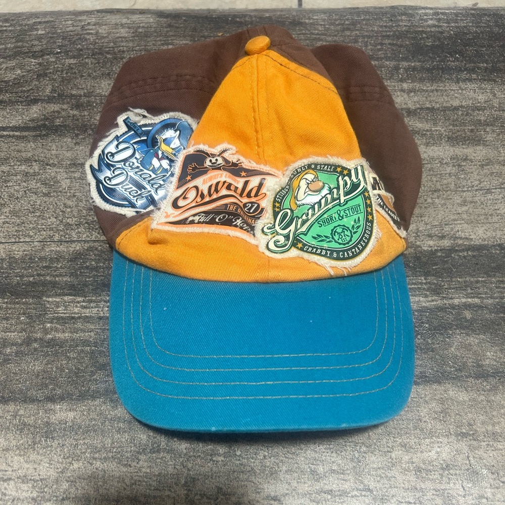 Vintage Disney Multi Character Patch Distressed Colorblock Hat Cap 0082